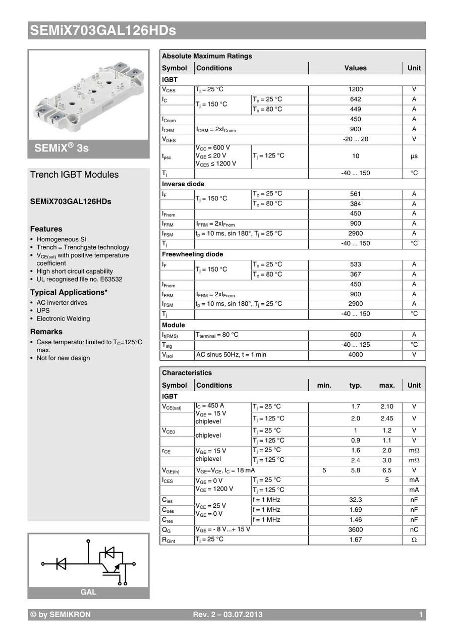 SEMIX703GAL126HDS Semikron IGBT Modules
