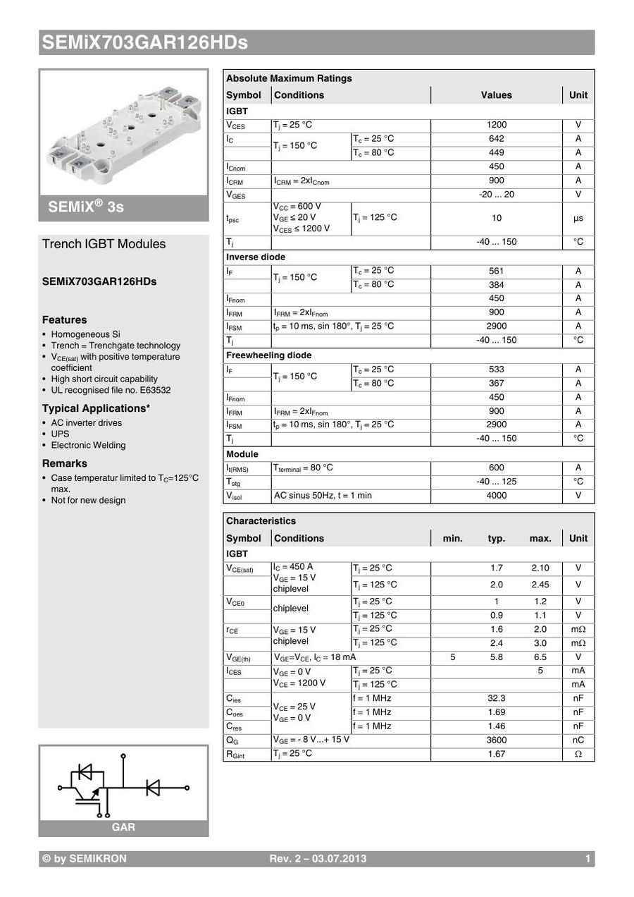 SEMIX703GAR126HDS Semikron IGBT Modules