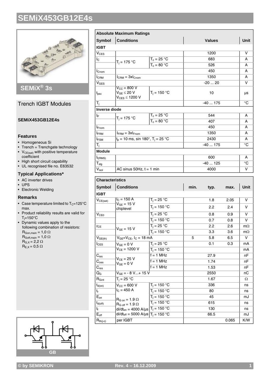 SEMiX453GB12E4s Semikron IGBT Modules