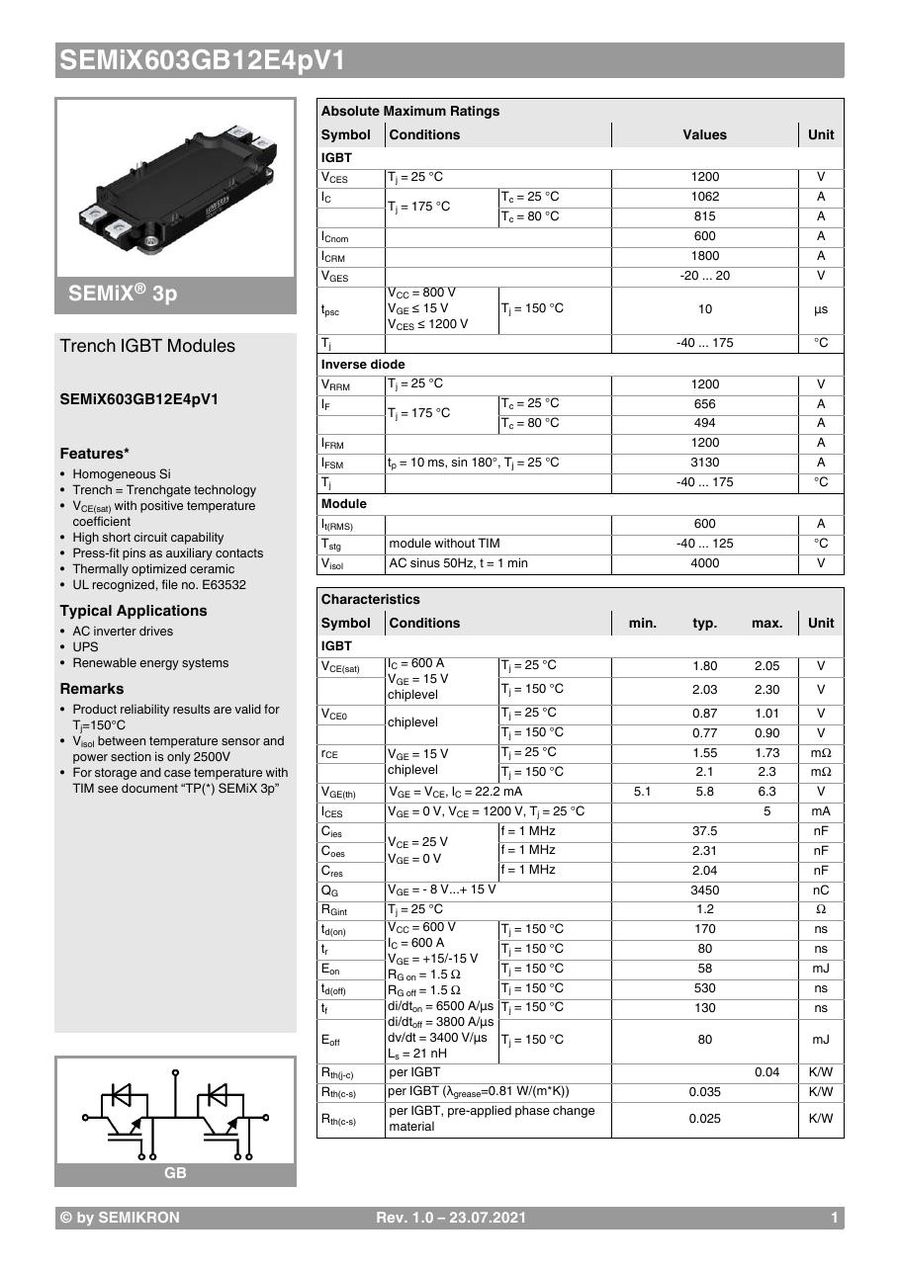 SEMiX603GB12E4p Semikron IGBT Modules