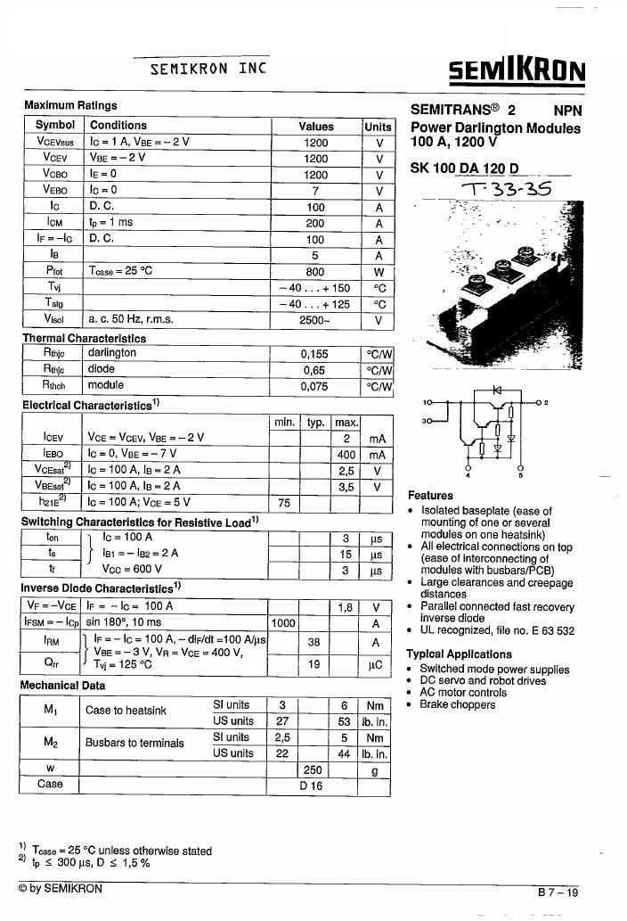 SK100DA100D Semikron power module from Semikron