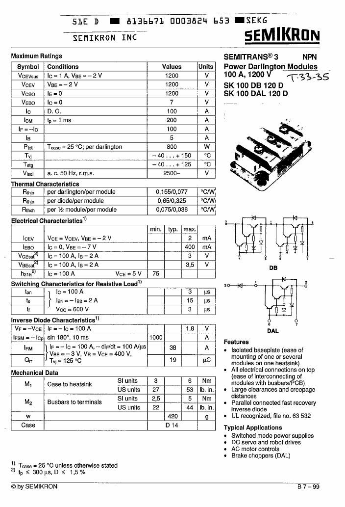 SK100DAL120D Semikron power module from Semikron