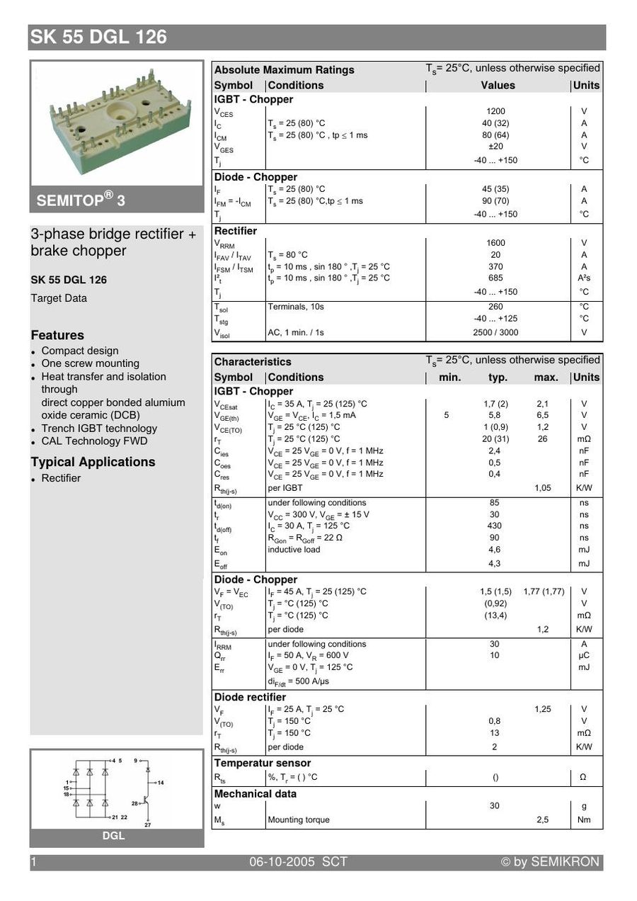 SK55DGL126 Semikron Diode & Rectifier Modules