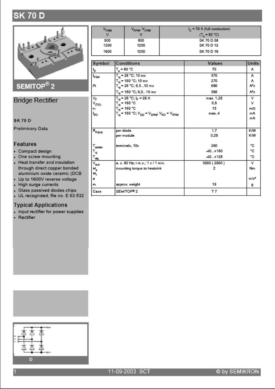 SK70D16, SEMIKRON, Power Module