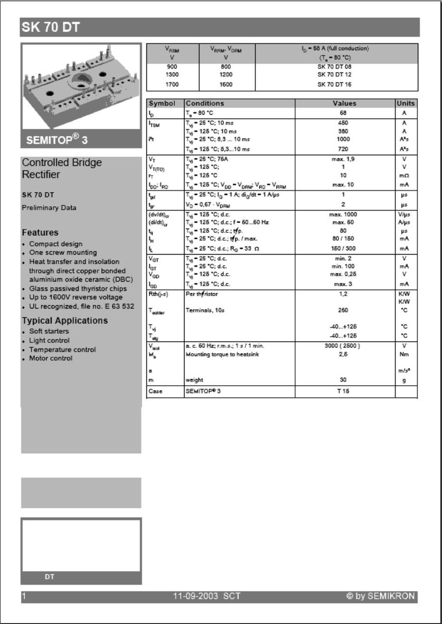 SK70DT16 Semikron Diode & Rectifier Modules