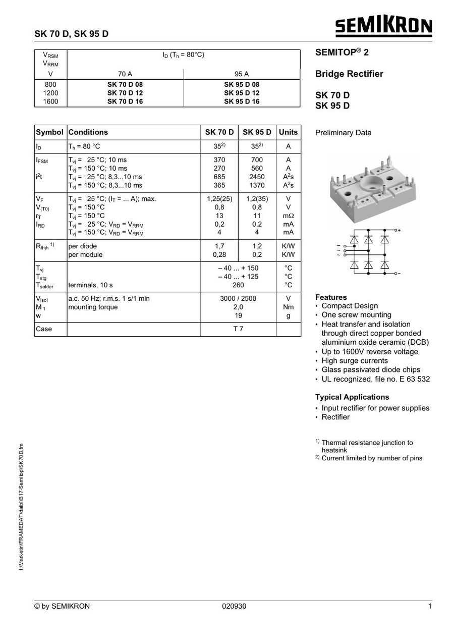 SK95D16 Semikron Diode & Rectifier Modules