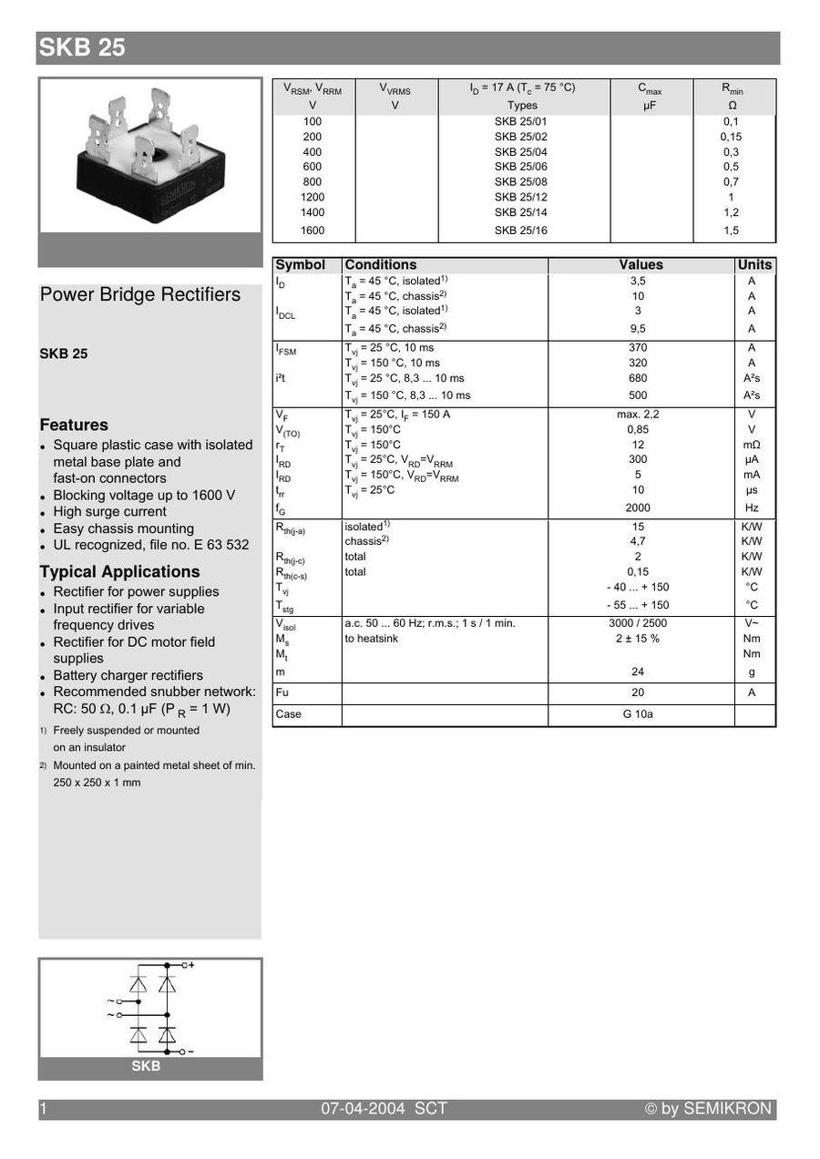 SKB25-08 Semikron Bridge Rectifiers