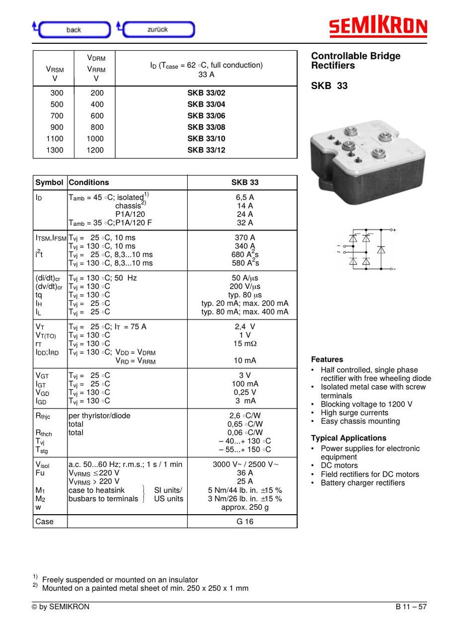 SKB33-04 Semikron Bridge Rectifiers