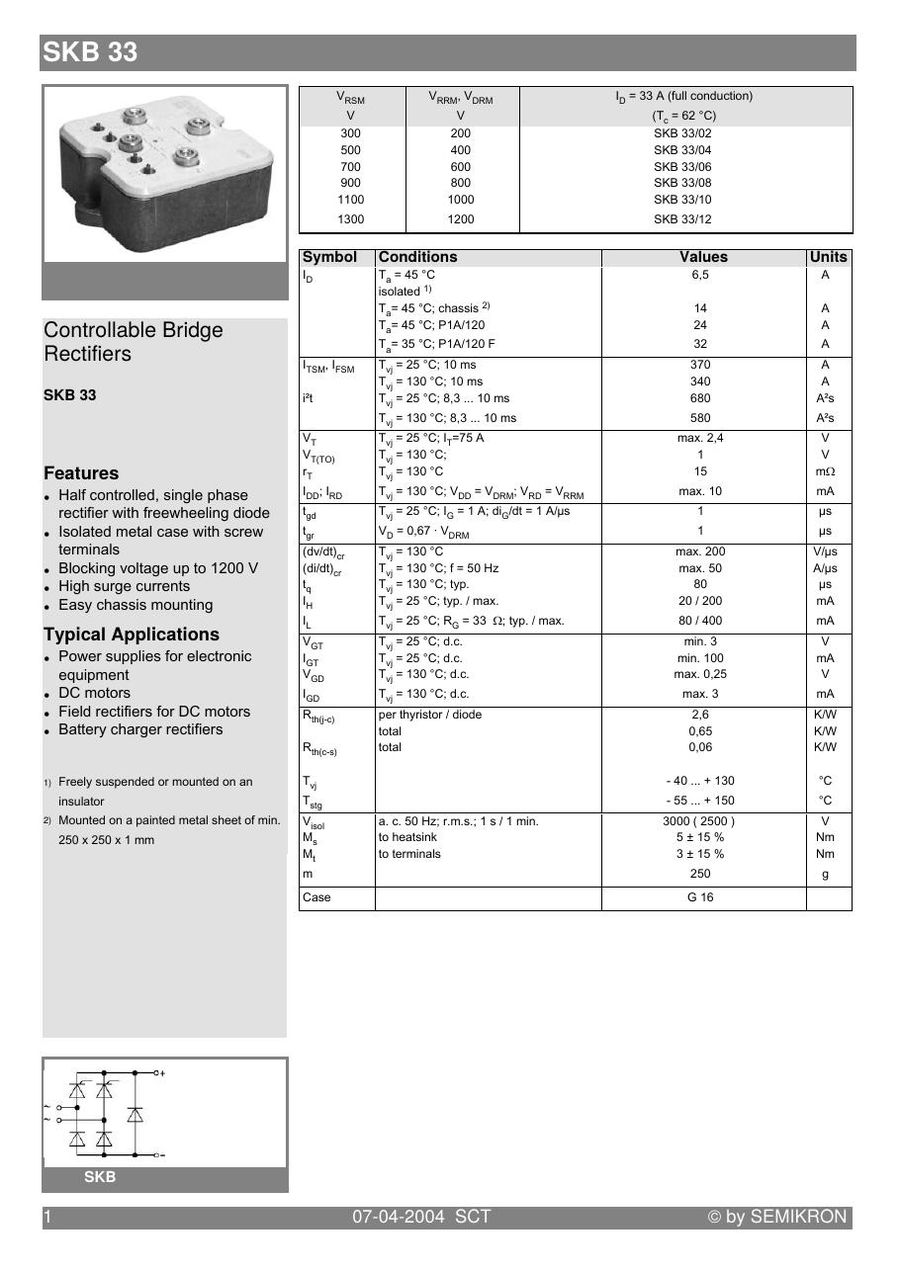 SKB33-08 Semikron Bridge Rectifiers