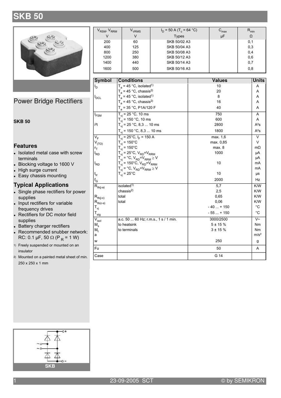 SKB50-08A3 Semikron Bridge Rectifiers