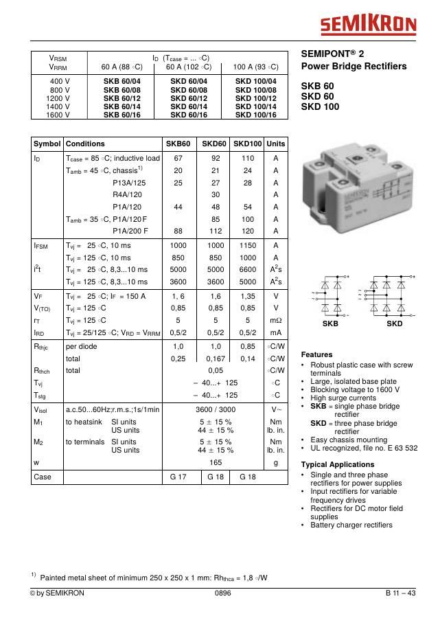 SKB60-12 Semikron Bridge Rectifiers
