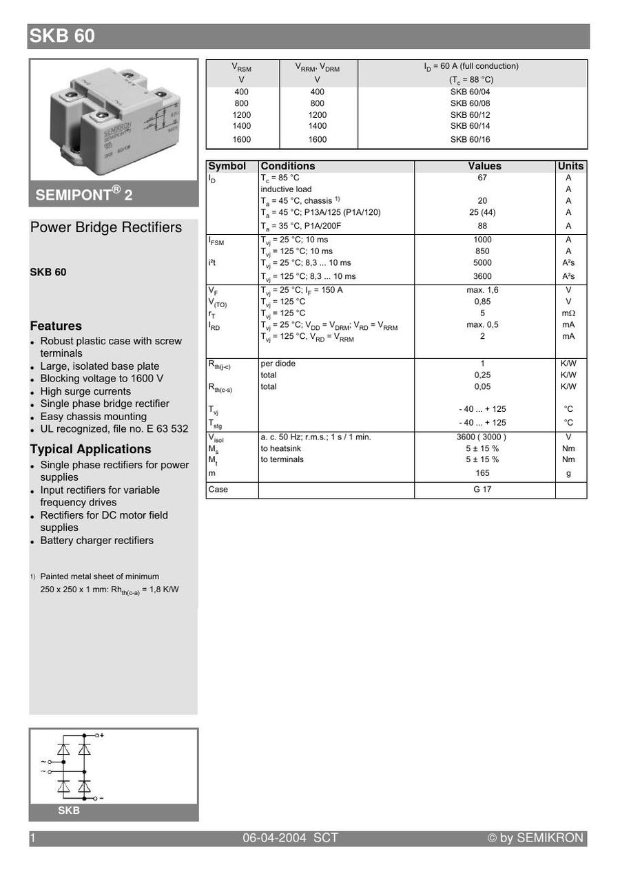 SKB60-16 Semikron Bridge Rectifiers