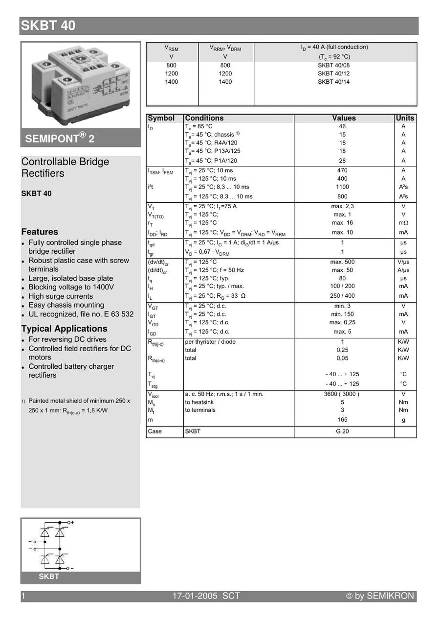 SKBT40-12 Semikron Diode & Rectifier Modules