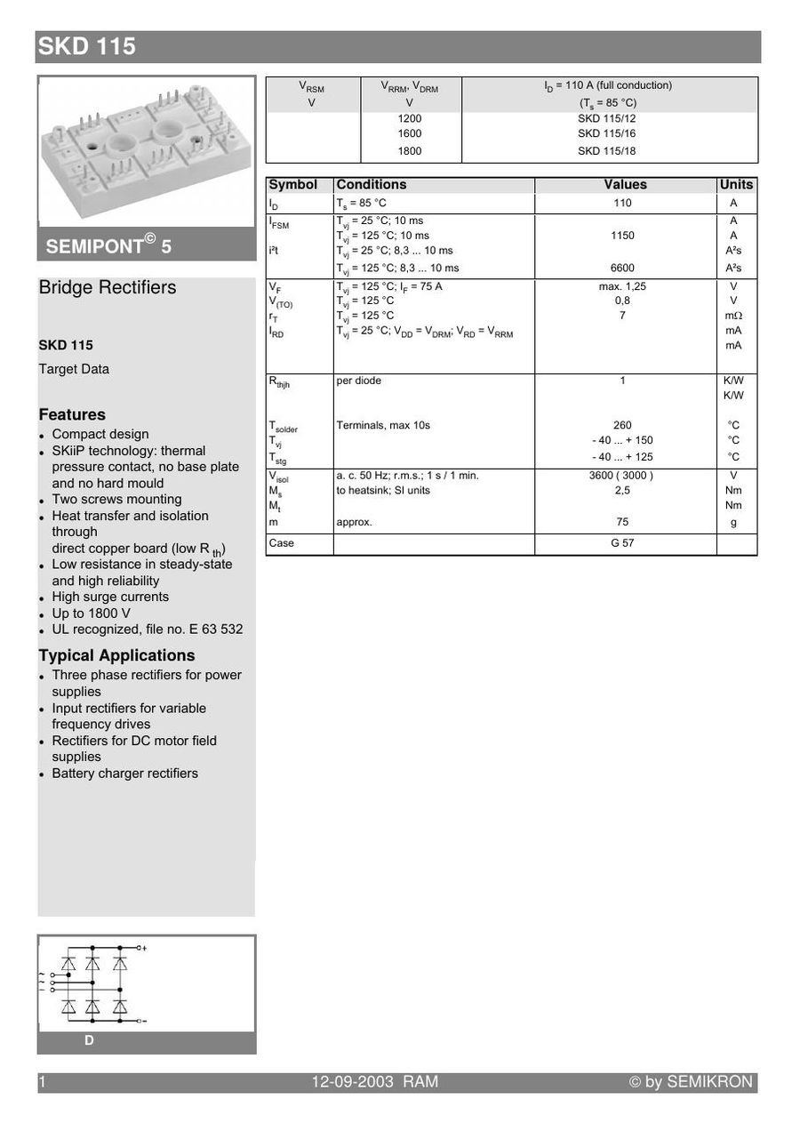 SKD115-16, SEMIKRON, Power Module