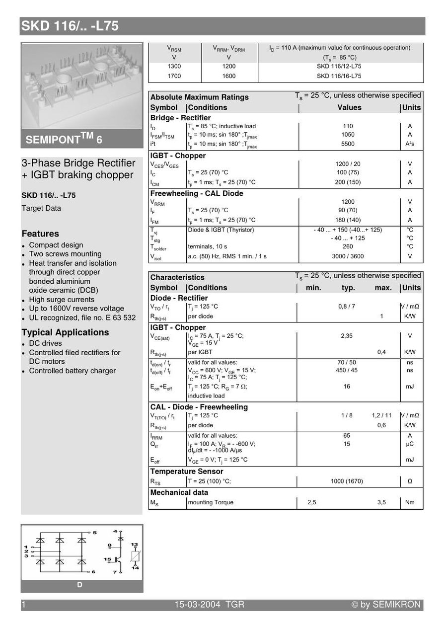 SKD116-16-L75, SEMIKRON, Power Module
