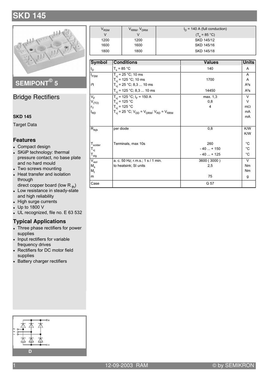 SKD145-16 Semikron Bridge Rectifiers