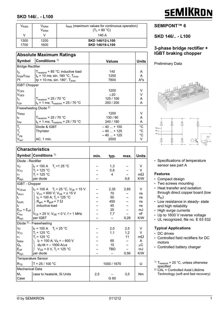 SKD146-16-L100, SEMIKRON, Power Module