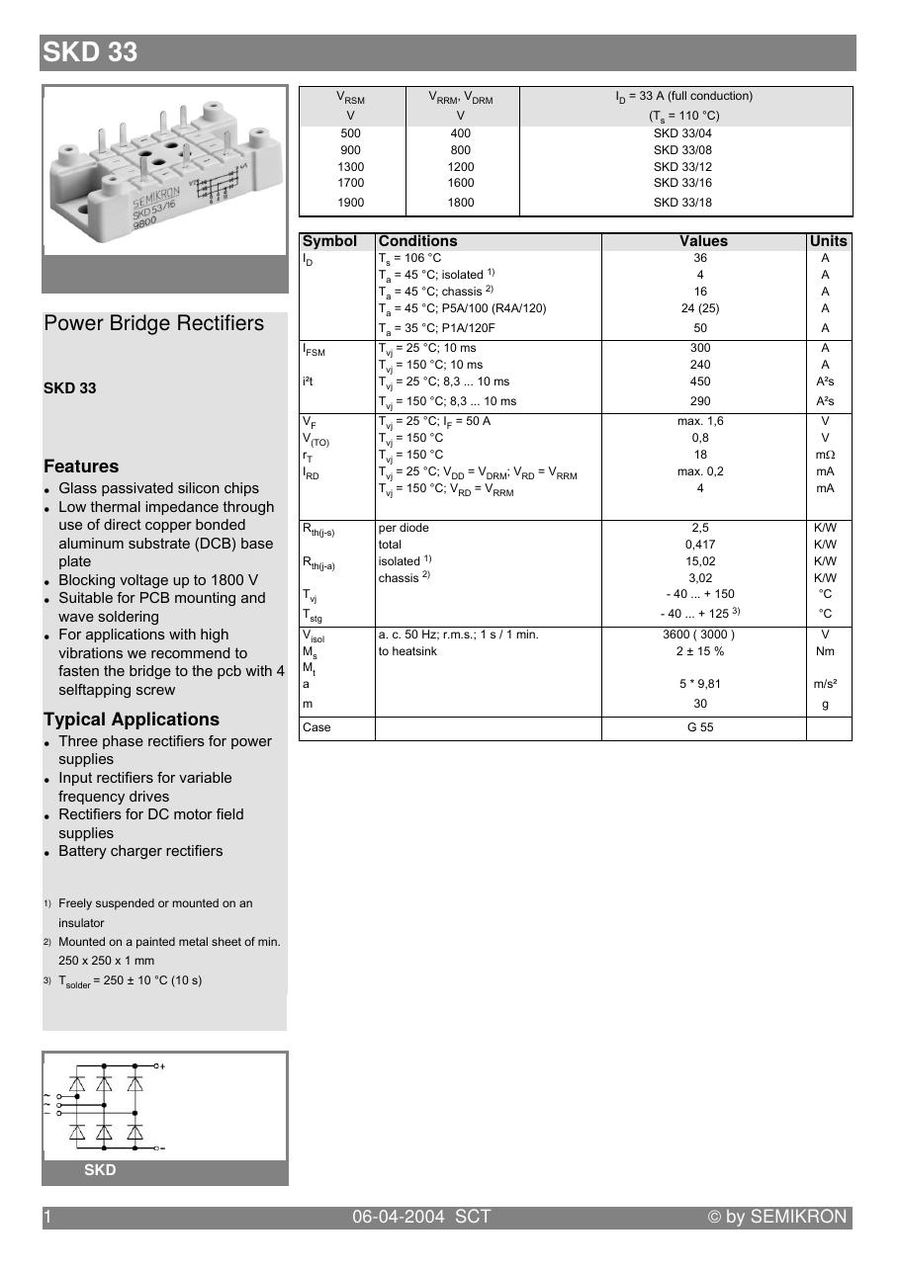 SKD33-16 Semikron Bridge Rectifiers