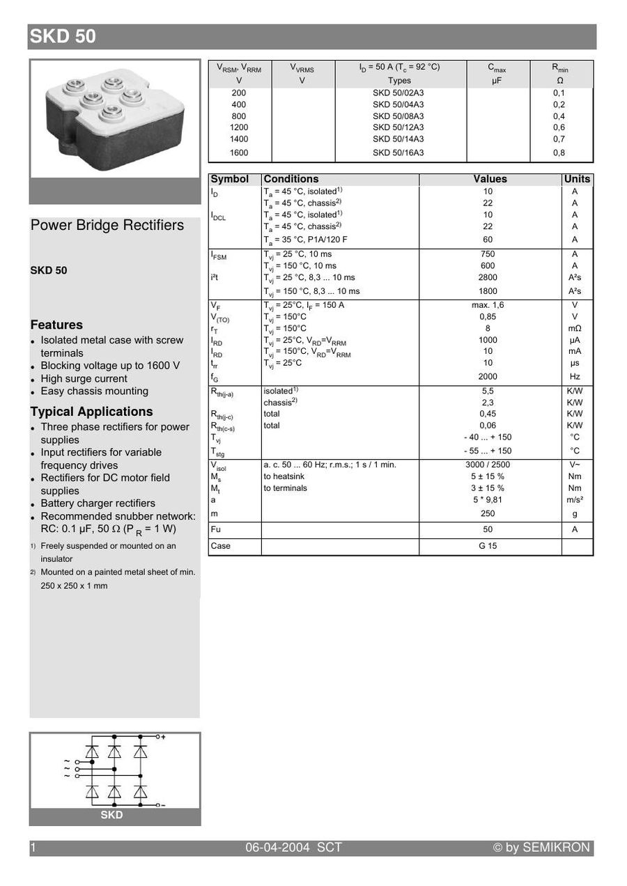 SKD50-08A3 Semikron Bridge Rectifiers