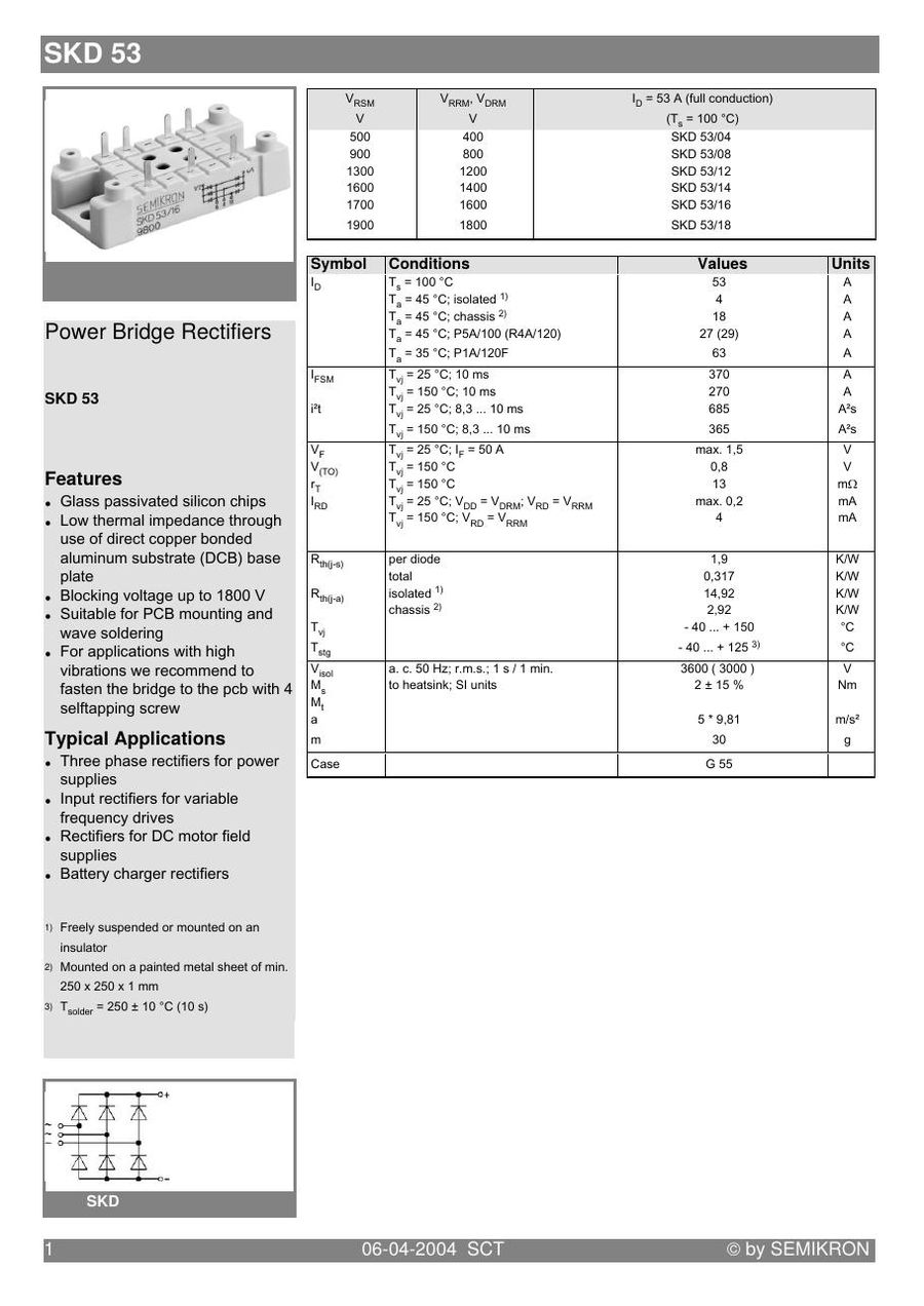 SKD53-08 Semikron Bridge Rectifiers