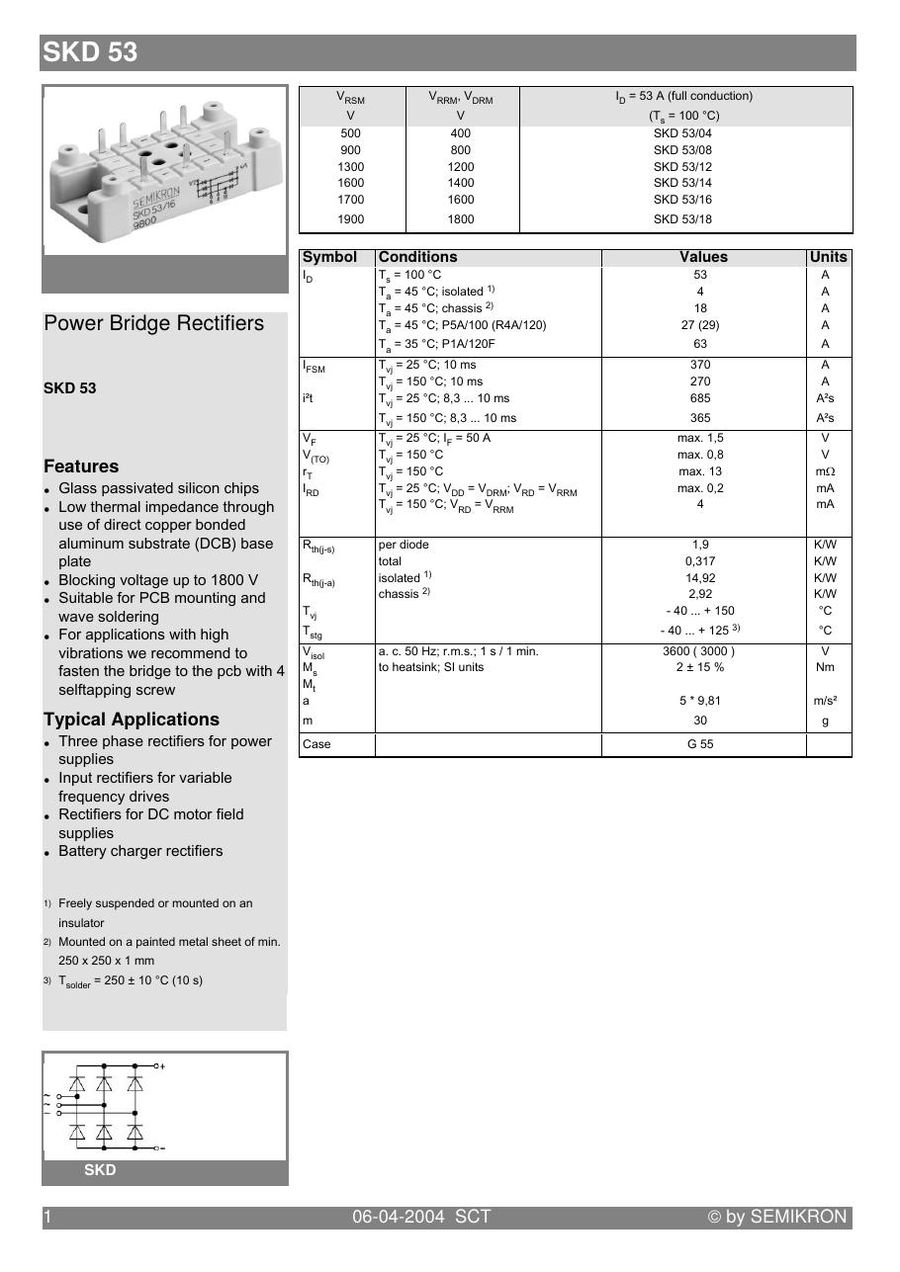 SKD53-12 Semikron Bridge Rectifiers