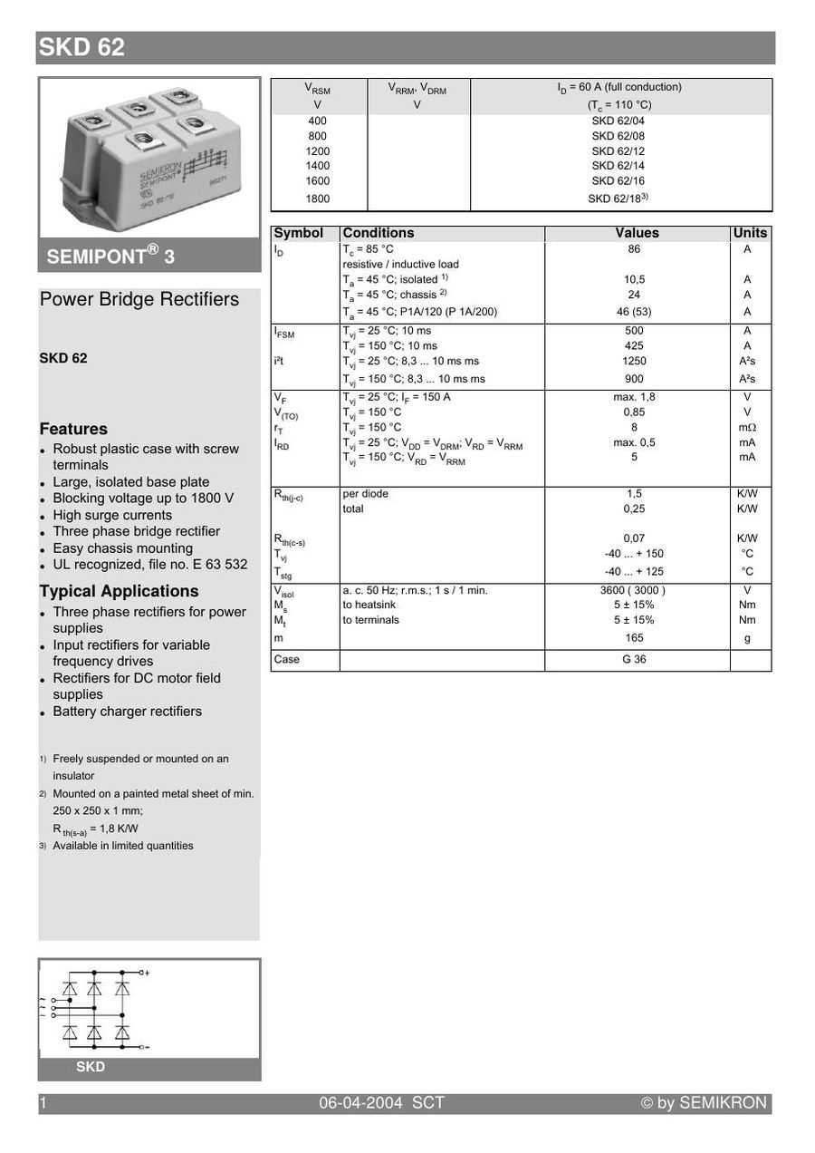 SKD62-18 Semikron Bridge Rectifiers