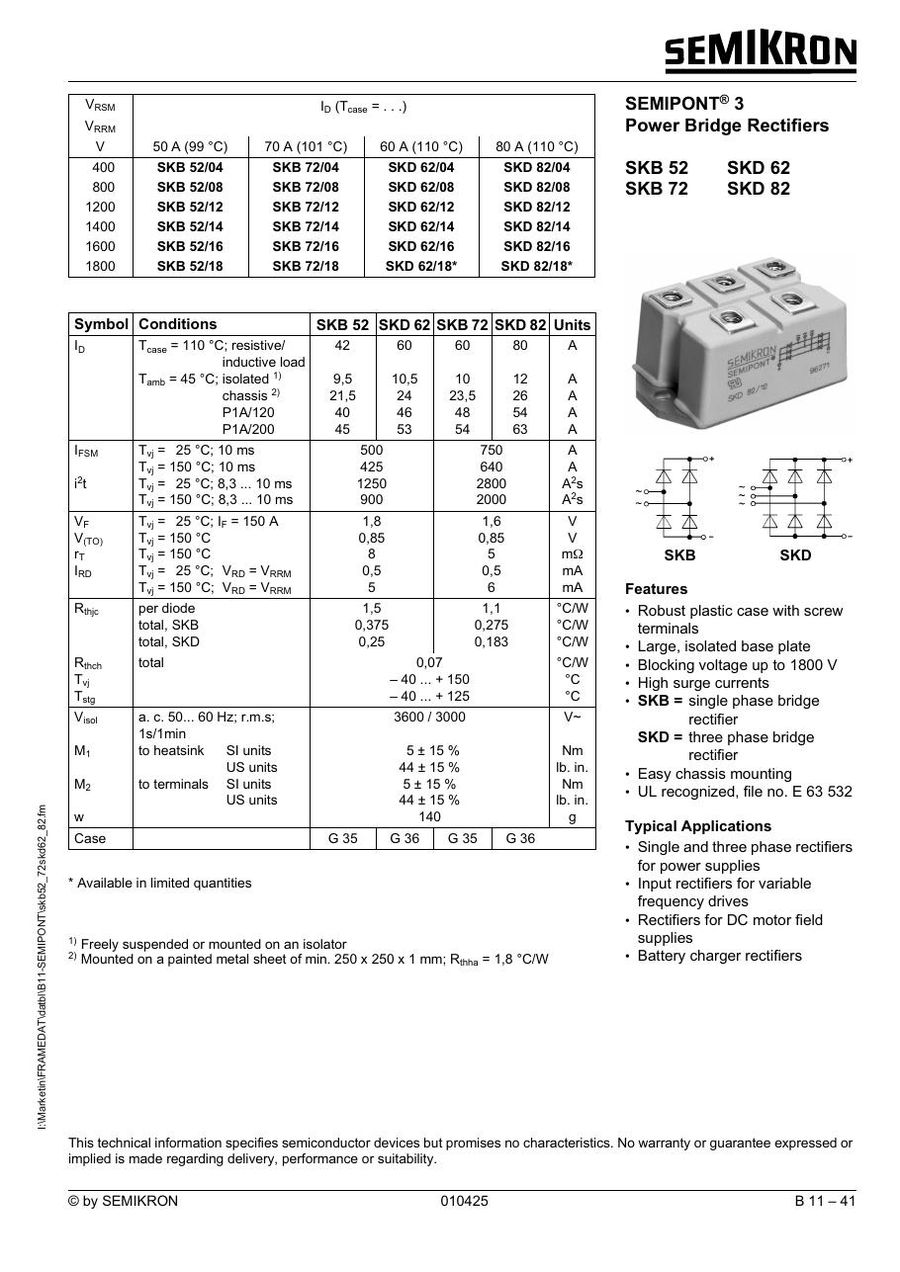 SKD82-14 Semikron Bridge Rectifiers