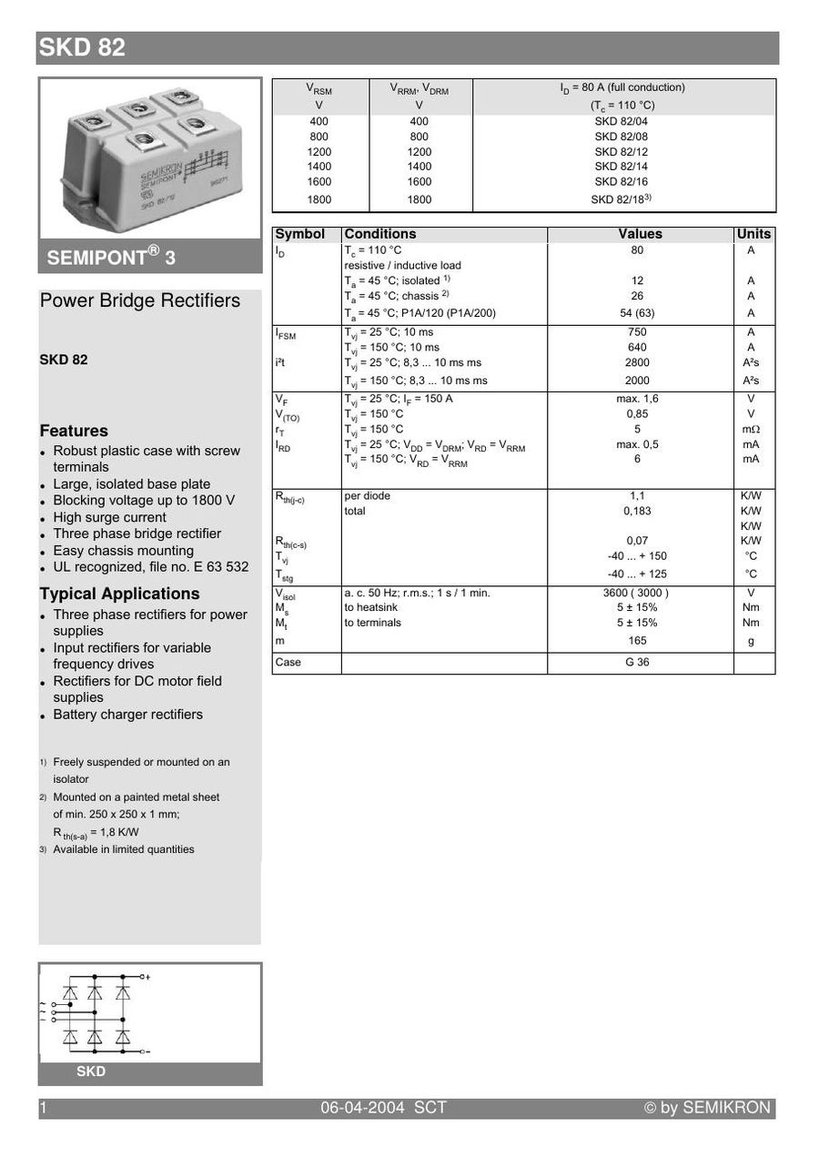 SKD82-16 Semikron Bridge Rectifiers