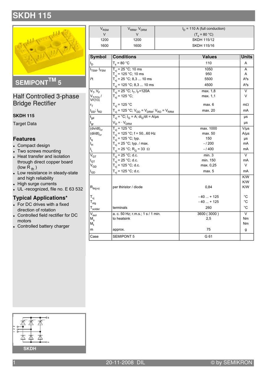 SKDH11516 Semikron Bridge Rectifiers