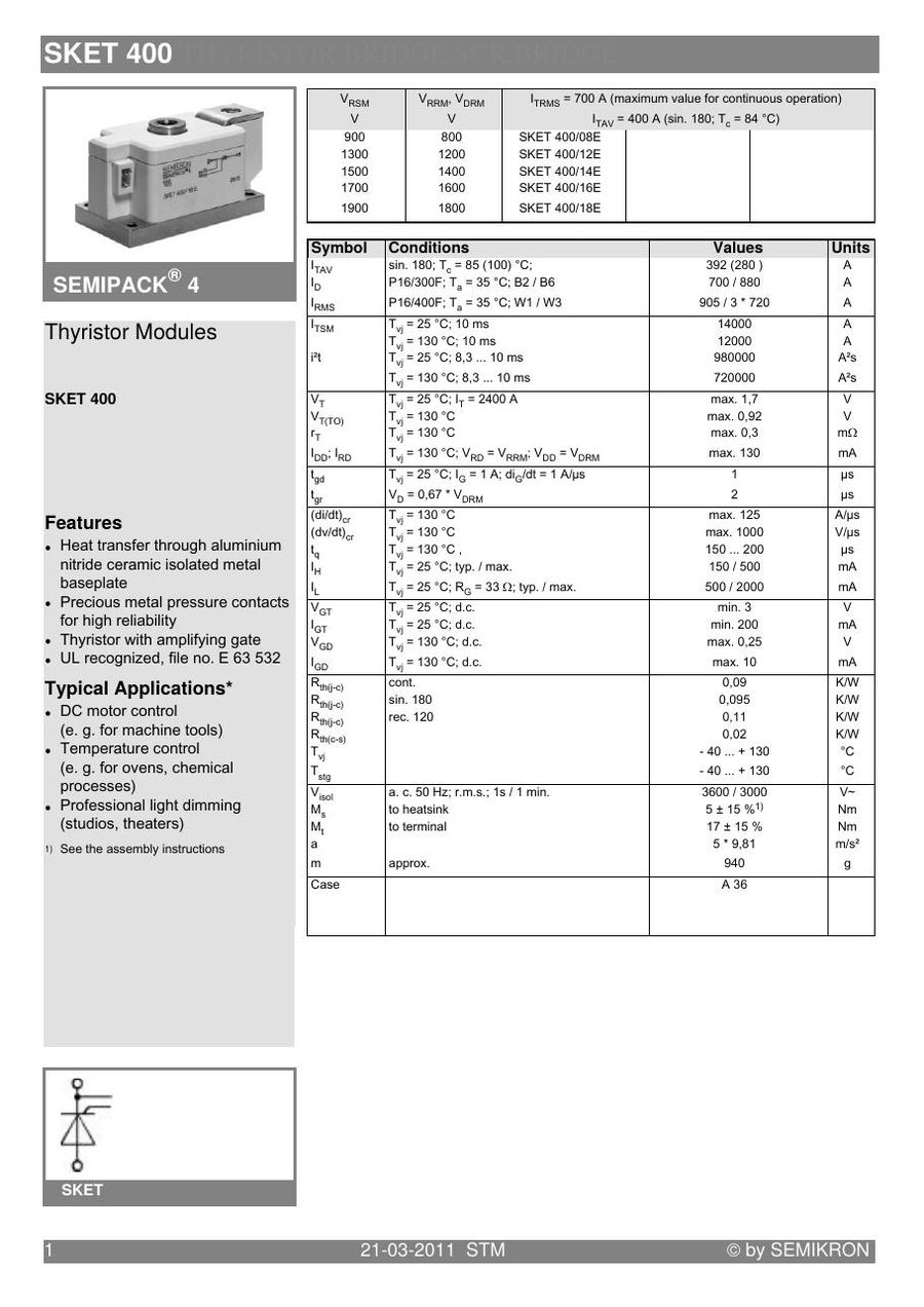 SKET400-18E Semikron Thyristor & SCR Modules
