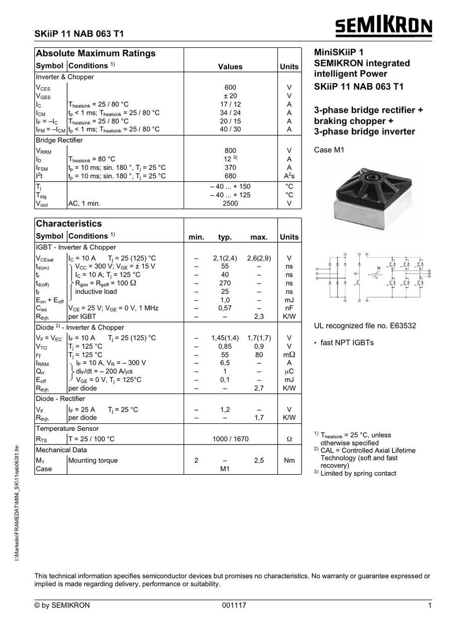 SKIIP11NAB063T1 Semikron Intelligent Power Modules (IPM)