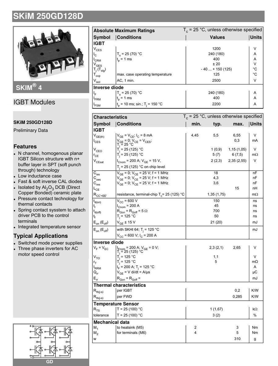 SKIM250GD128D, Semikron, SKIM® IGBT Module