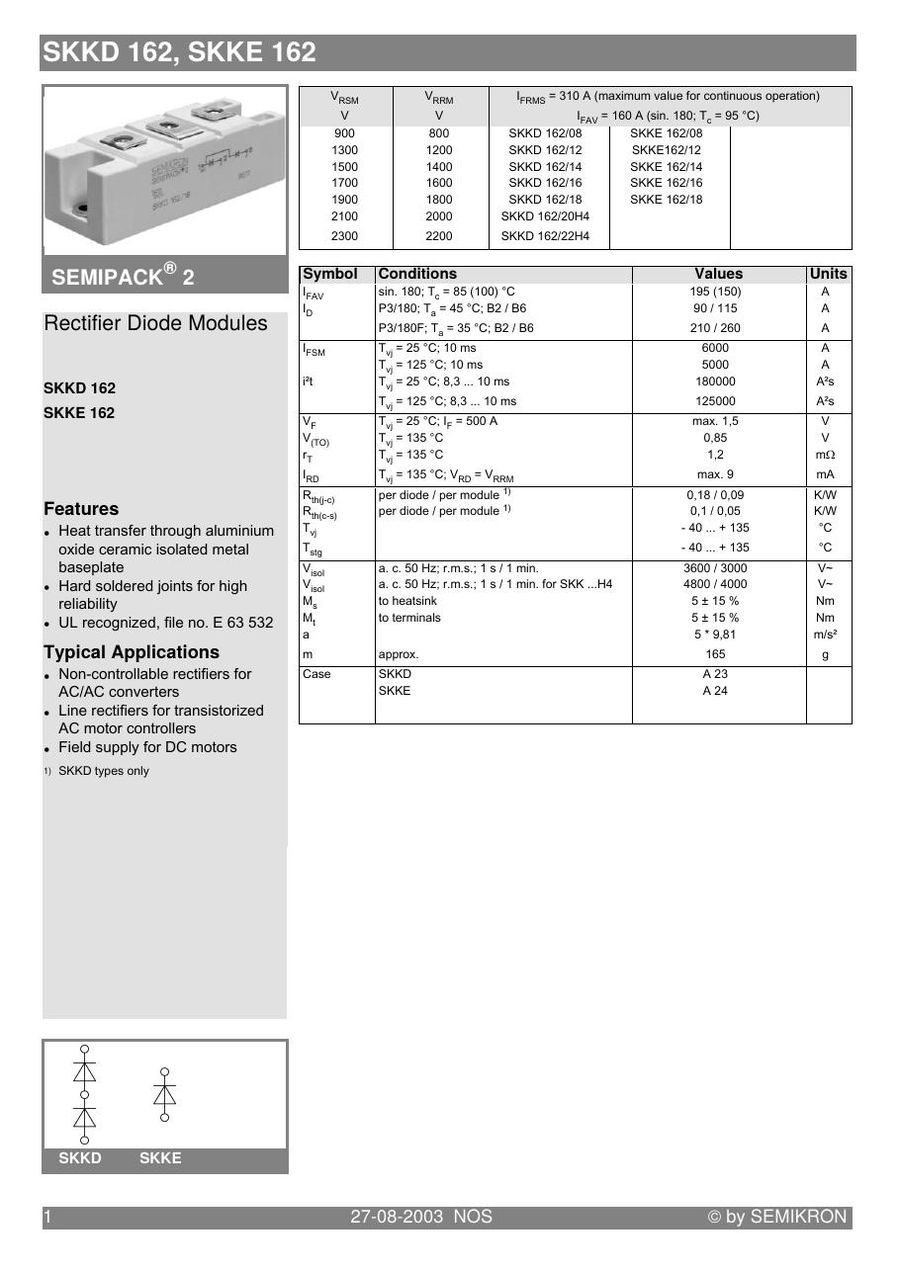 SKKD16212 Semikron Diode & Rectifier Modules