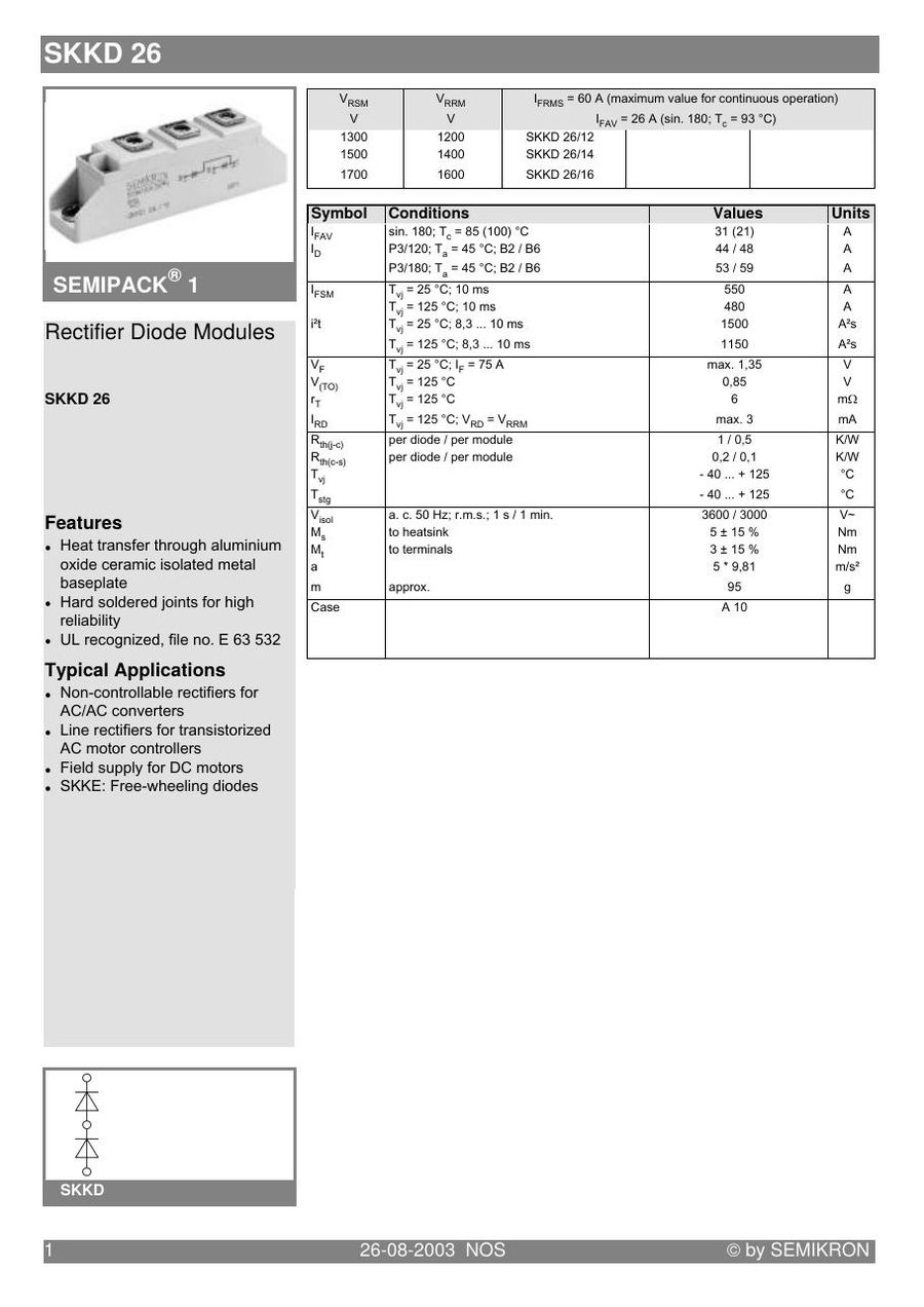 SKKD2612, SEMIKRON, Power Module