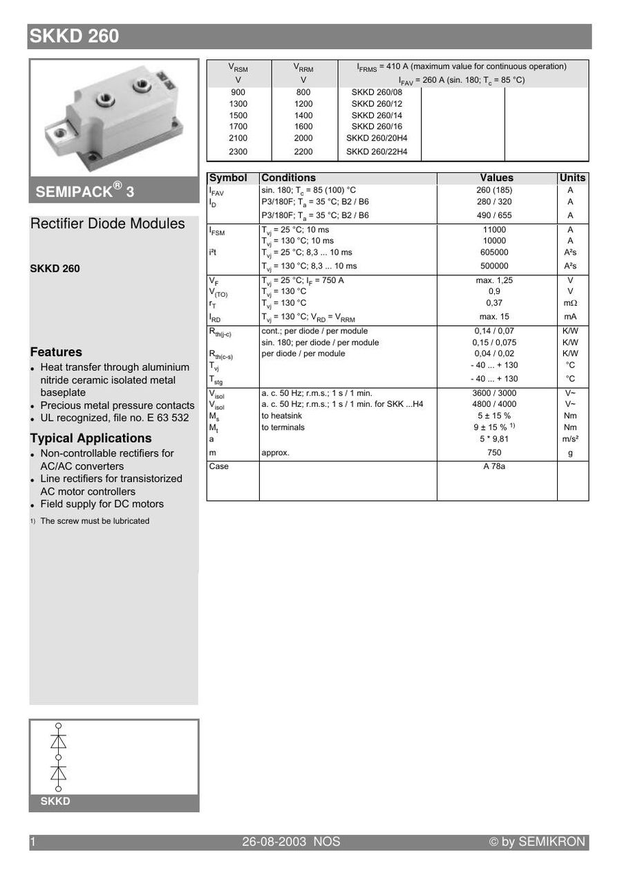 SKKD26022H4, Semikron SKKD260/22H4