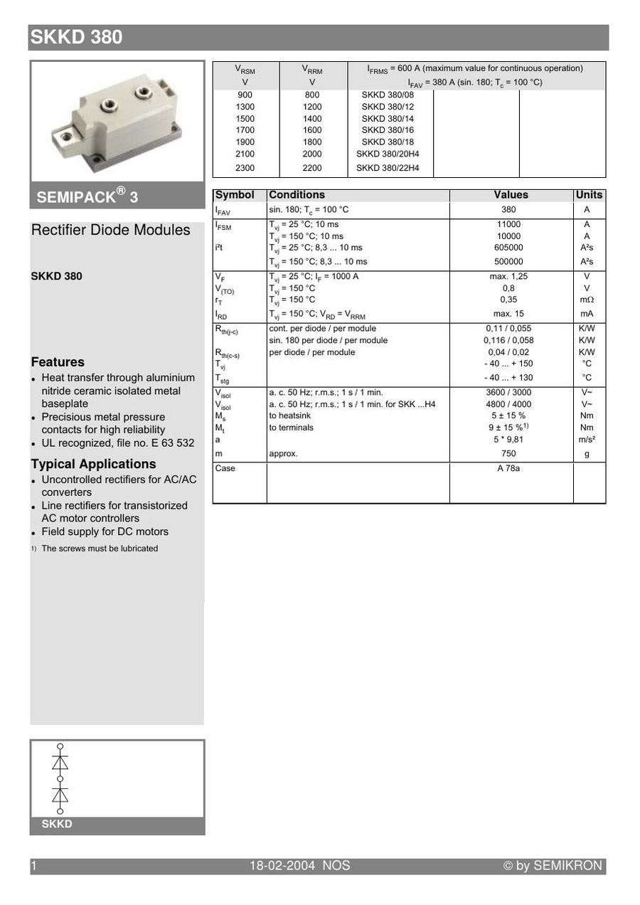 SKKD38012 Semikron Power Transistor Module