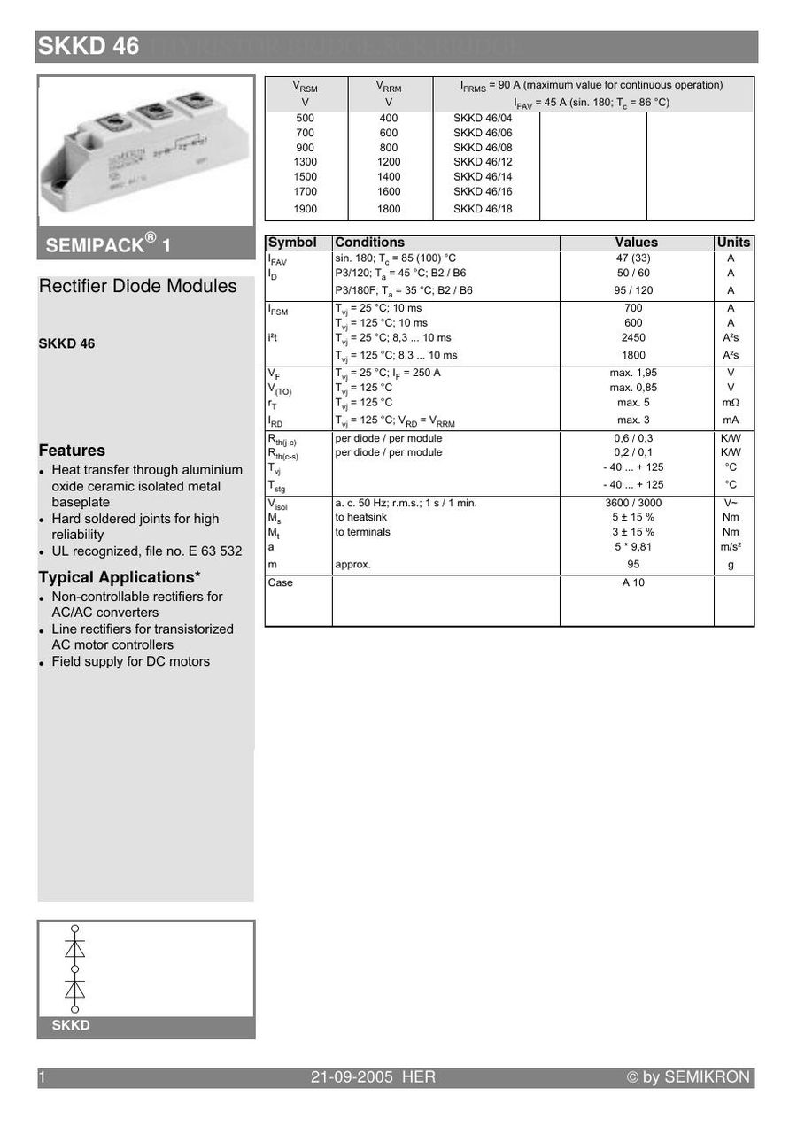 SKKD46-12 Semikron Diode & Rectifier Modules