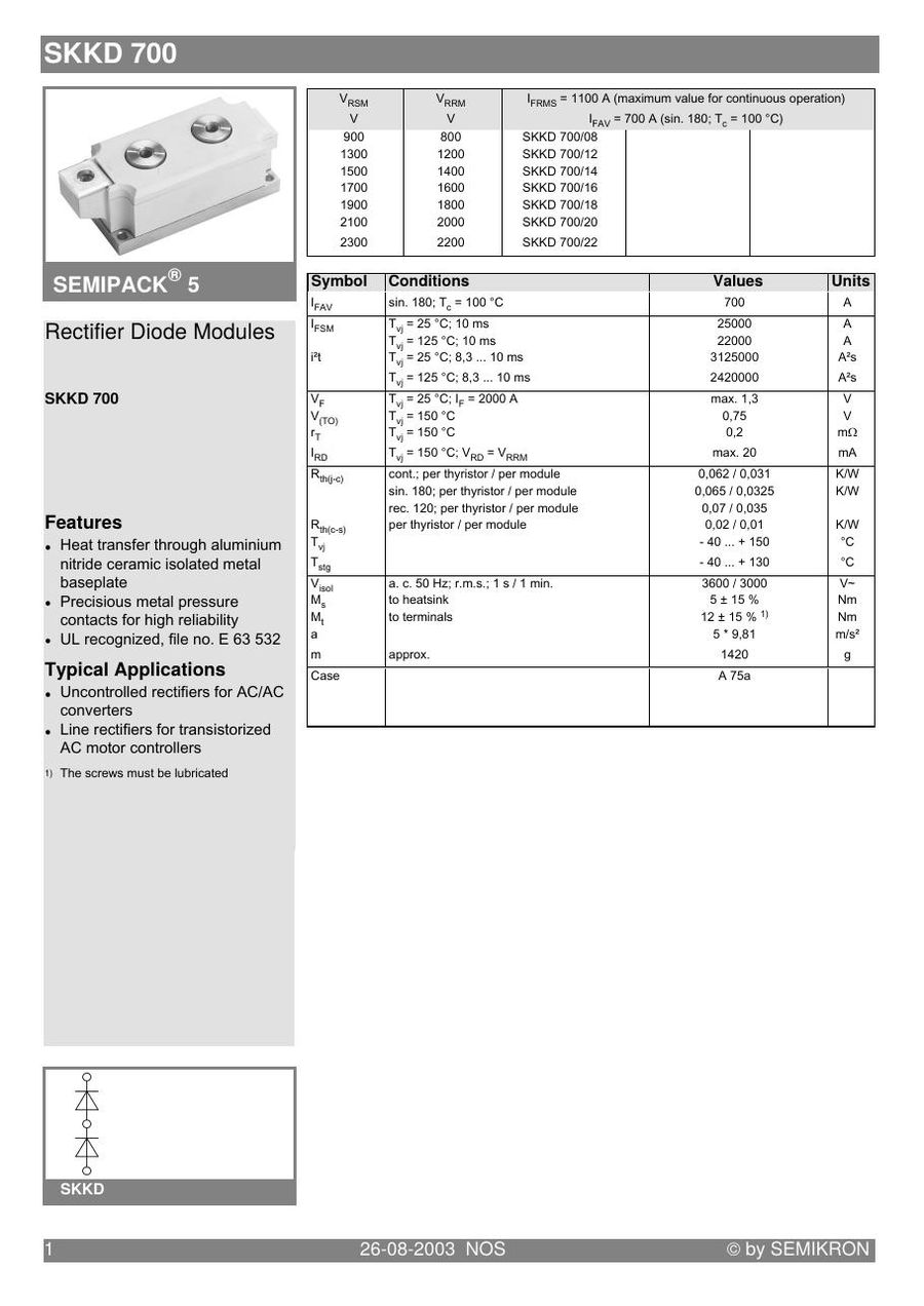 SKKD70012 Semikron Diode & Rectifier Modules