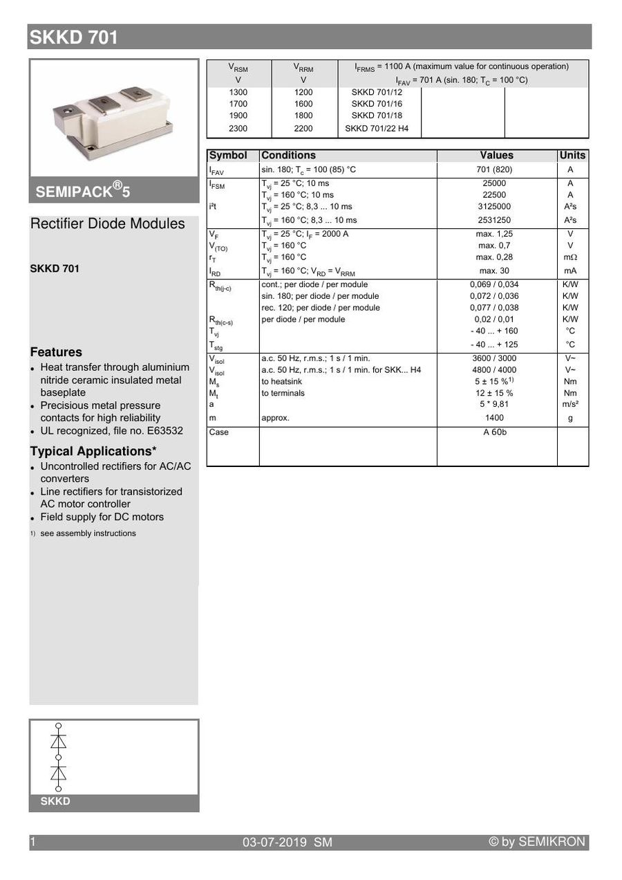 SKKD70112 Semikron Diode & Rectifier Modules