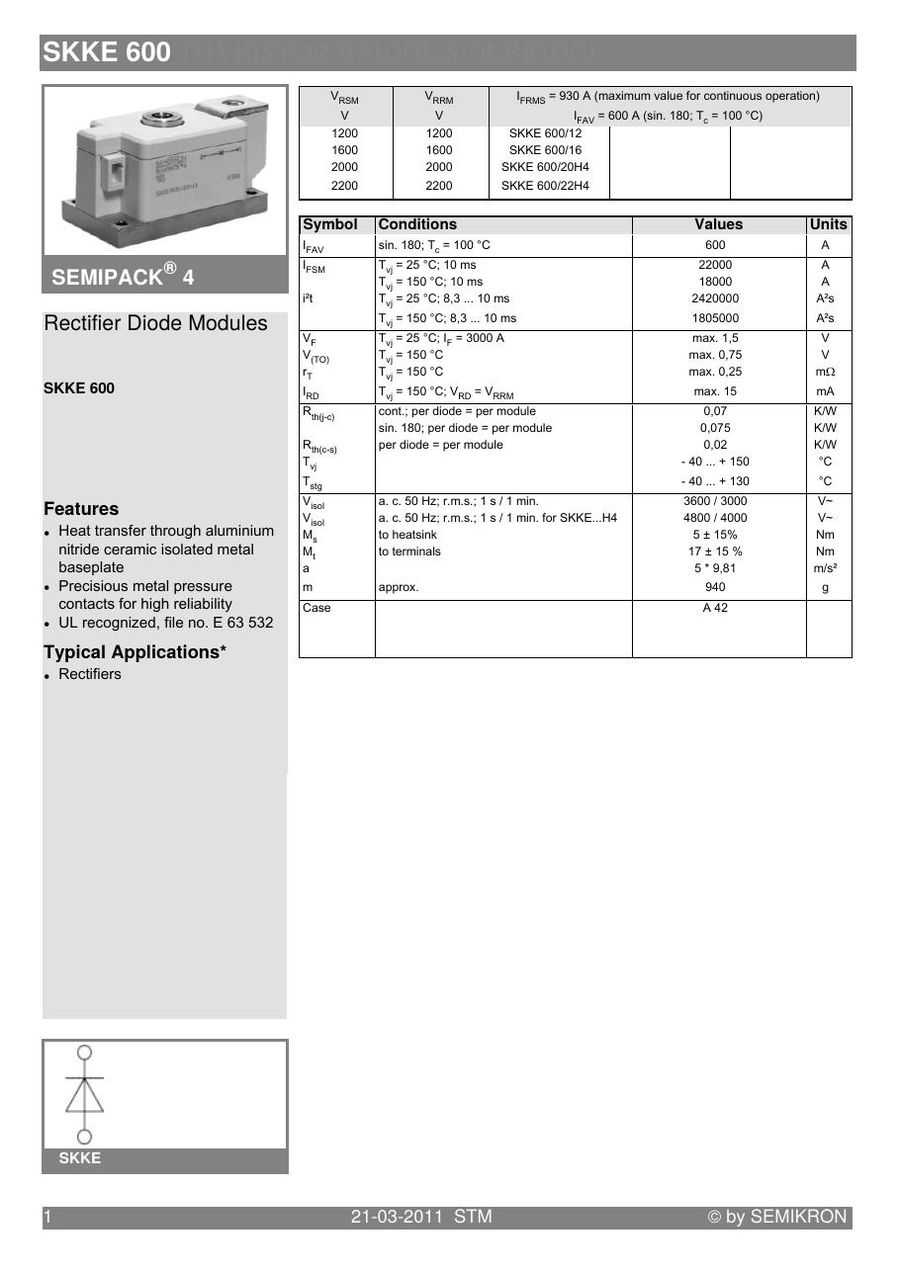 SKKE60012 Semikron Power Transistor Module