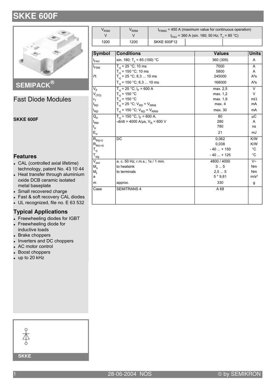 SKKE600F12 Semikron Diode & Rectifier Modules