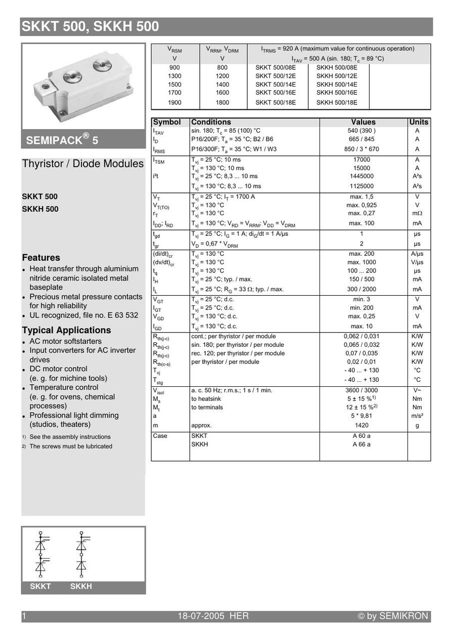 SKKH50016E Semikron Thyristor & SCR Modules