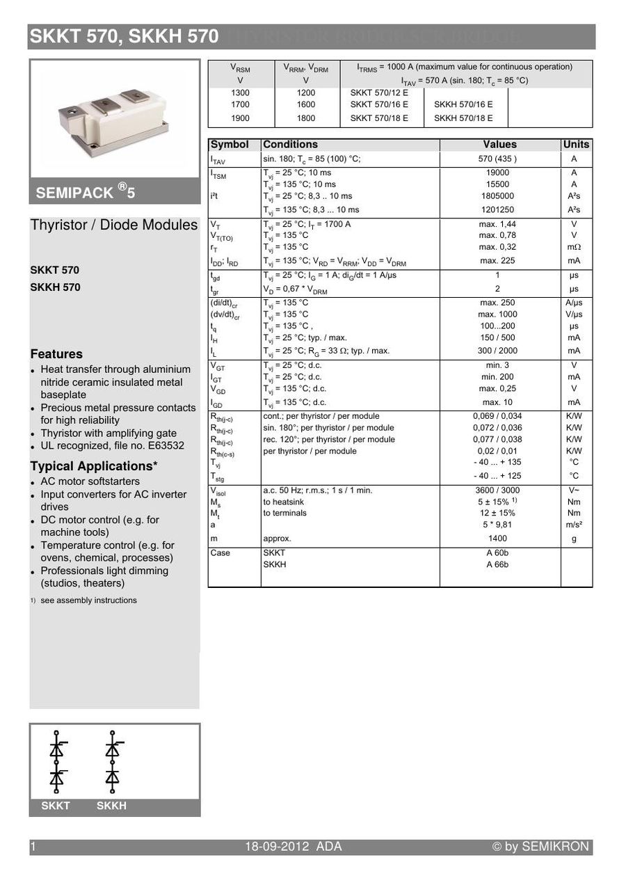 SKKH570-16E Semikron Thyristor & SCR Modules