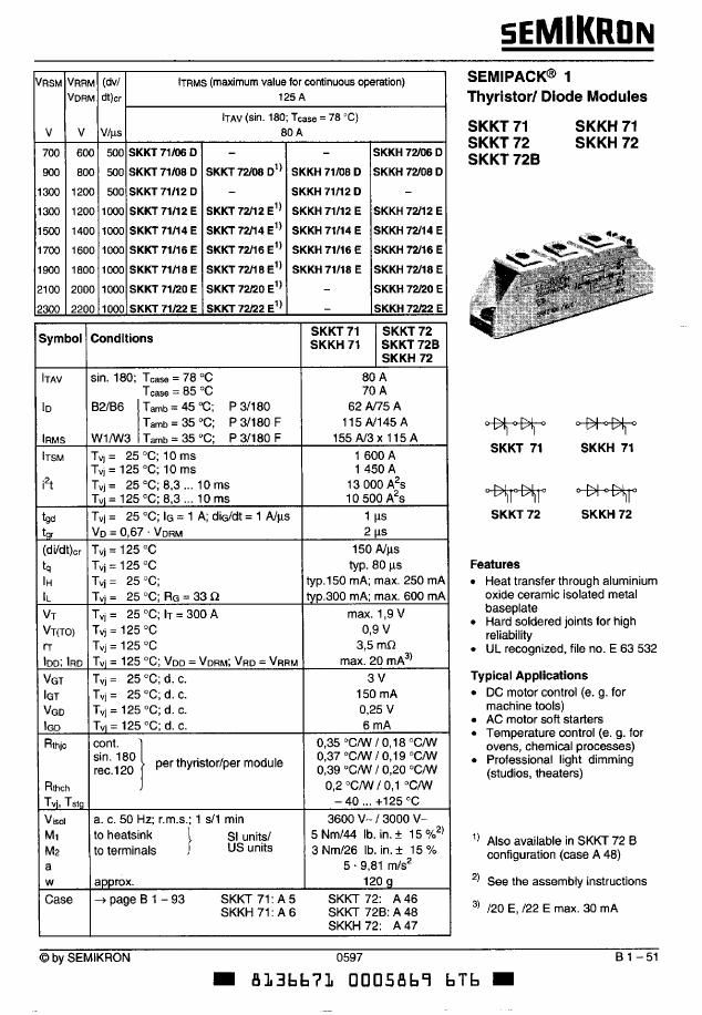 SKKH71-12D Semikron Thyristor & SCR Modules