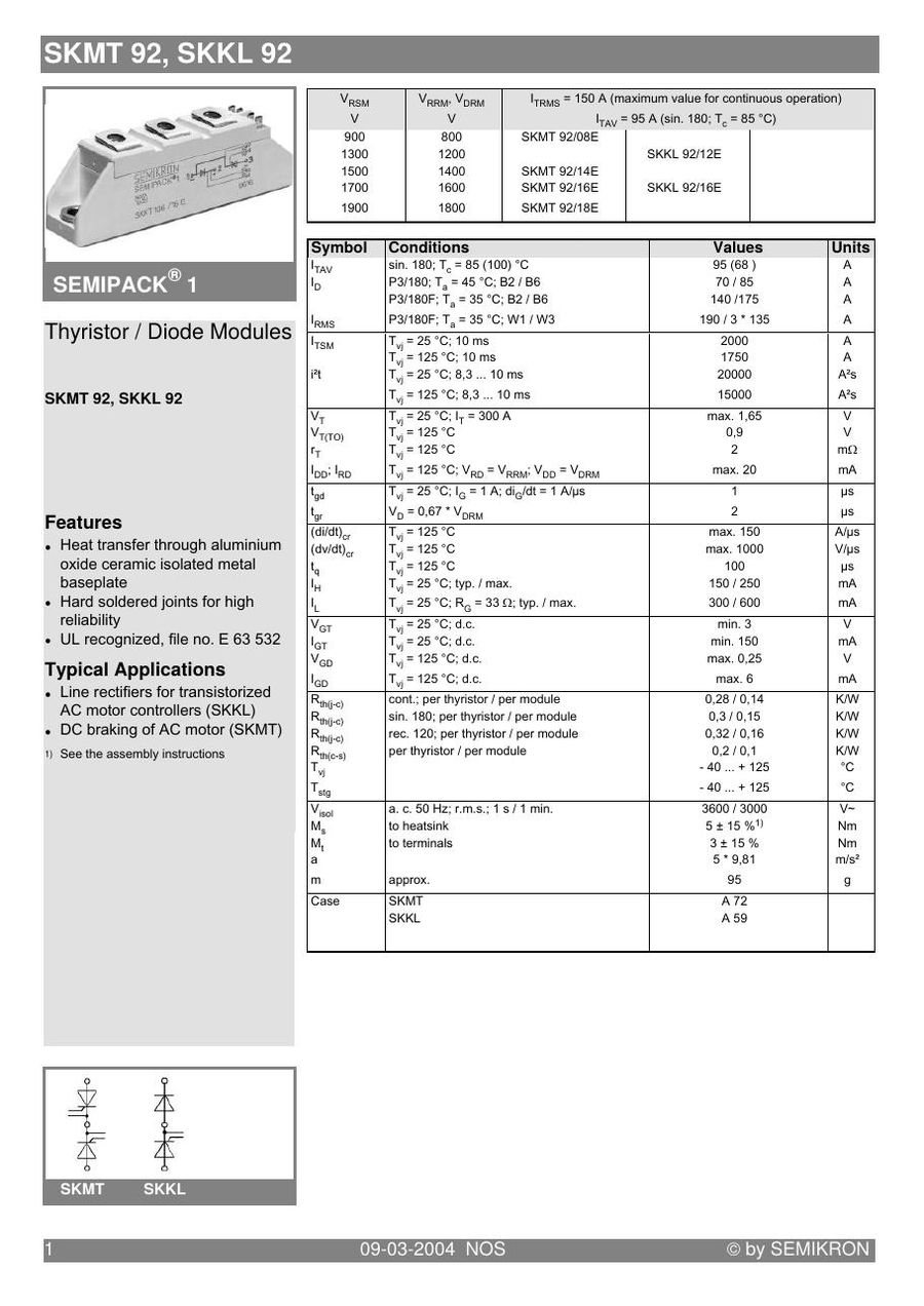 SKKL9212E Semikron Thyristor & SCR Modules