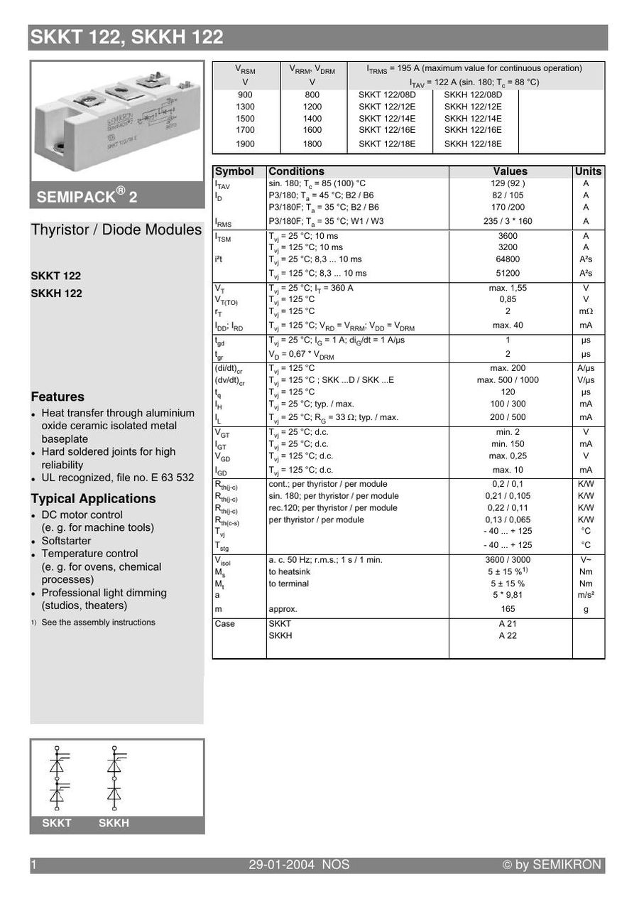 SKKT12216E, SEMIKRON, SEMIPACK® 2 Thyristor / Diode Module