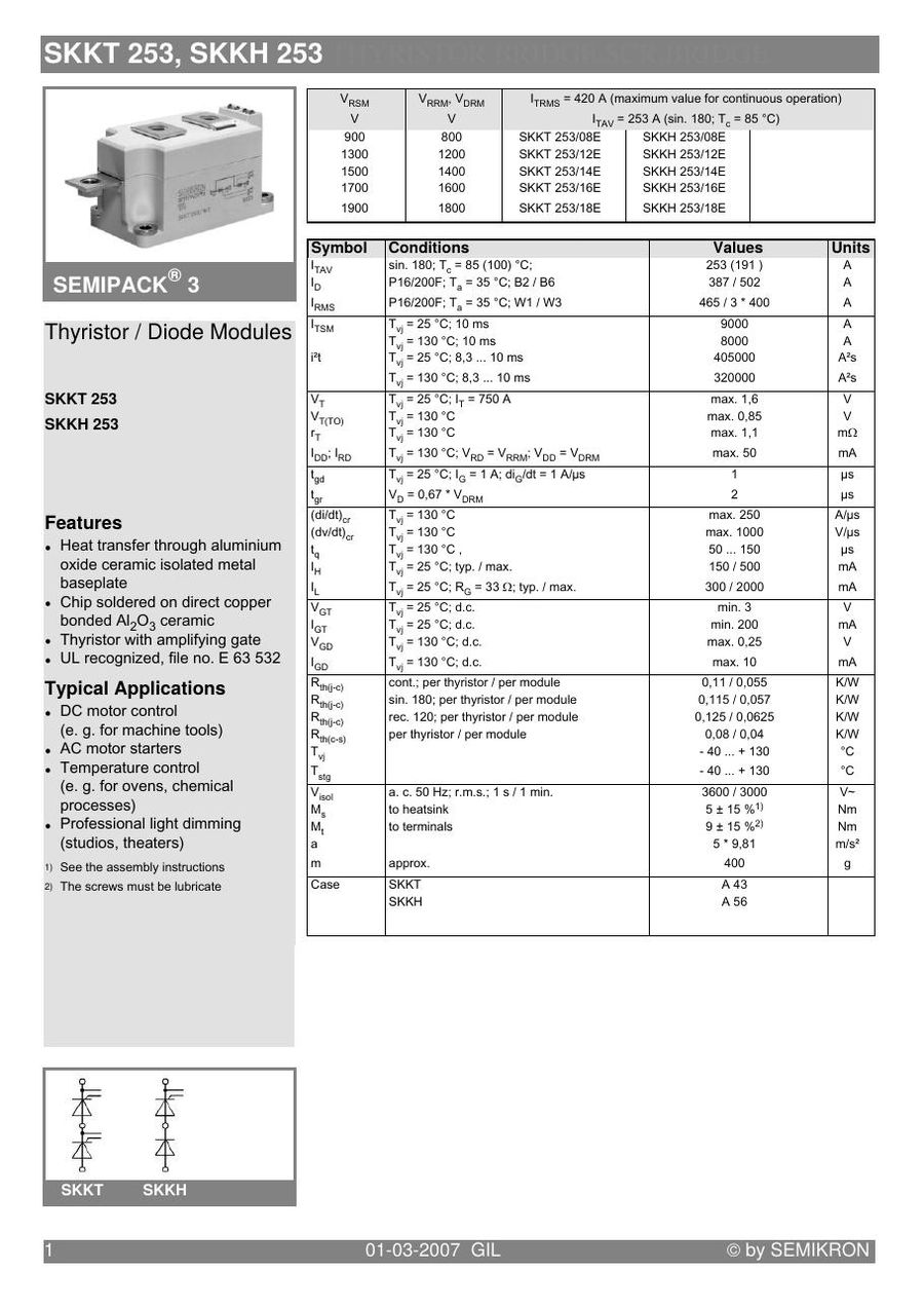 SKKT25312 Semikron Thyristor & SCR Modules