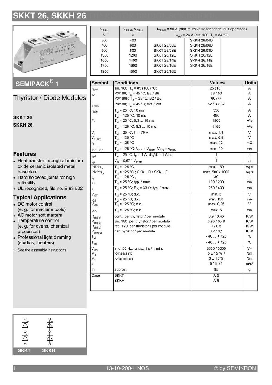 SKKT26-12E Semikron Thyristor & SCR Modules