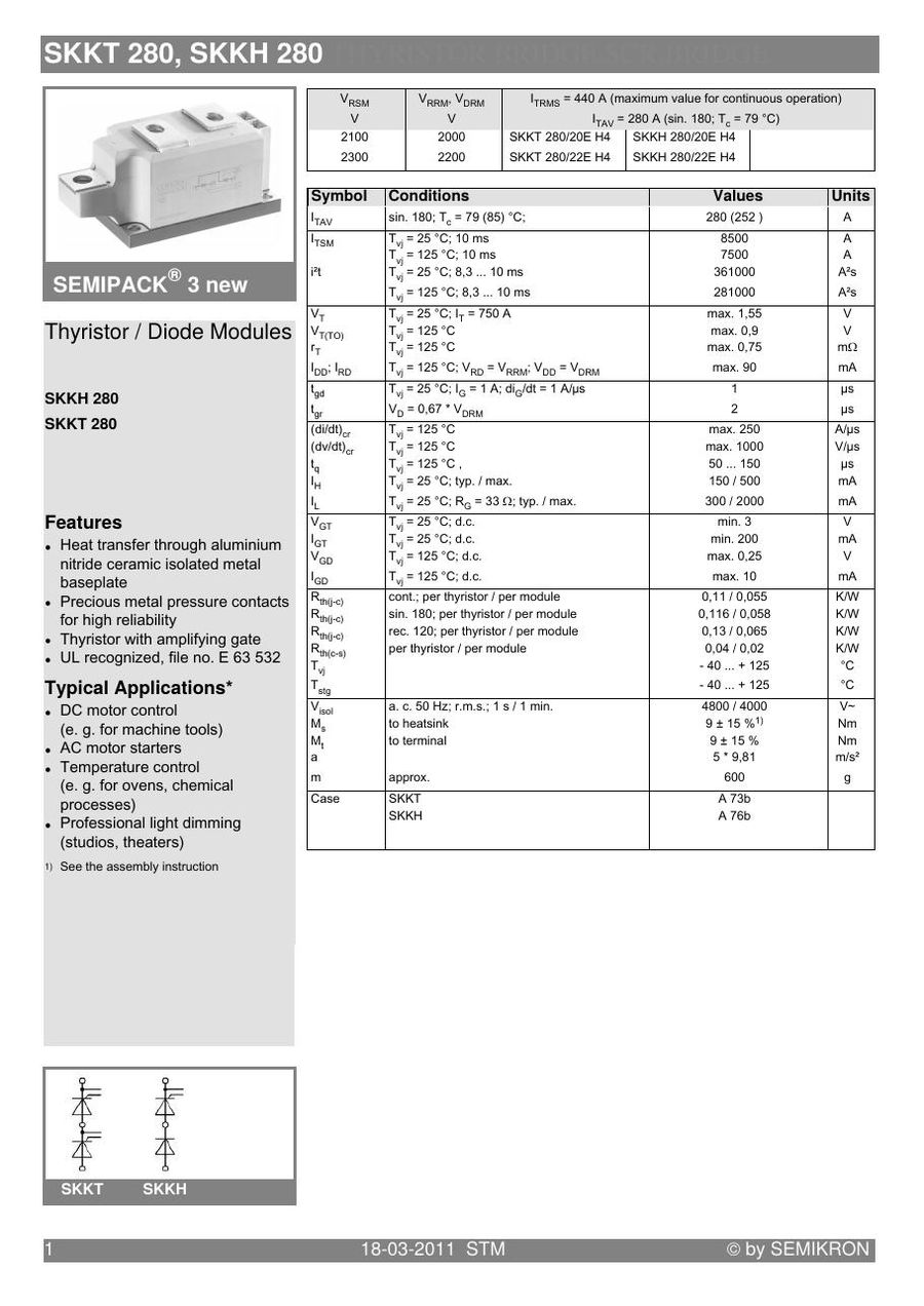 SKKT280-22EH4 Semikron Thyristor & SCR Modules