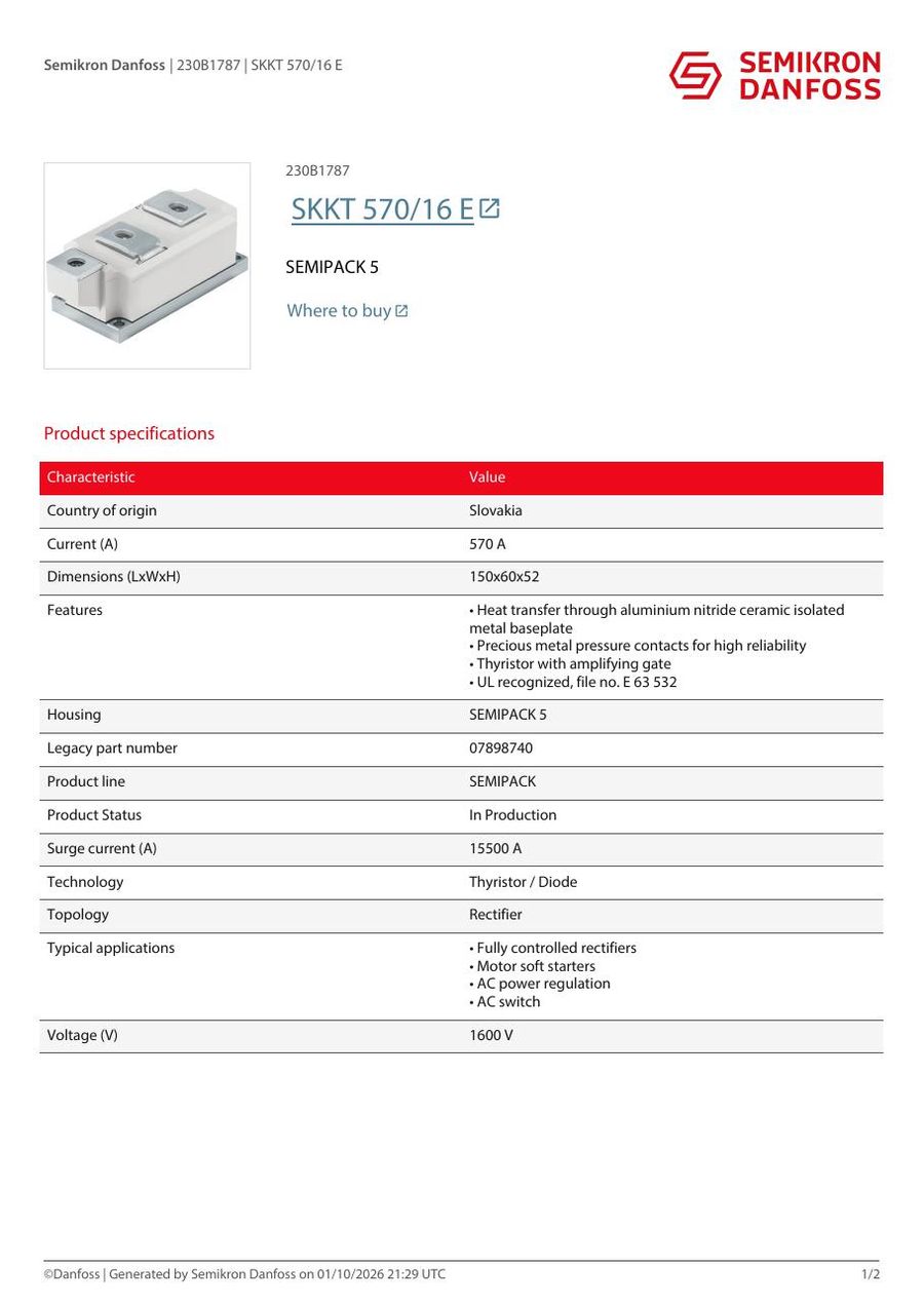 SKKT570-16E Semikron Thyristor & SCR Modules